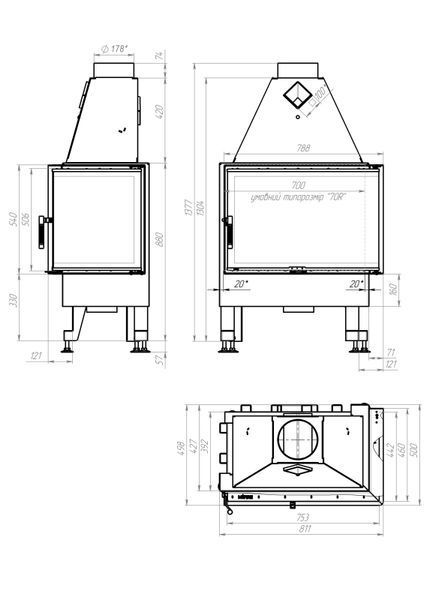 Камінна топка M-FIRE 70 кутова права (15kW) M-FIRE 70 Р фото