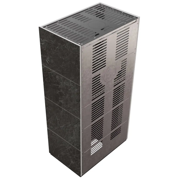 Камин Kratki FLOKI BOX 8 kW &Oslash; 160 в облицовке из керамогранита NATURALI NERO GRECO FLOKI BOX KG фото