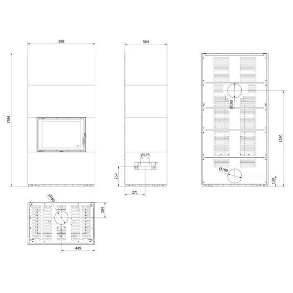 Камин Kratki FLOKI BOX 8 kW &Oslash; 160 в облицовке из керамогранита NATURALI NERO GRECO FLOKI BOX KG фото