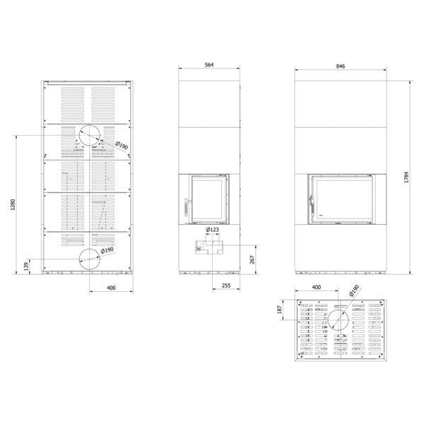 Камін Kratki FLOKI BOX правий 8 kW &Oslash; 160 в обудові з керамограніту FOKOS PIOMBO FLOKI BOX KG P фото
