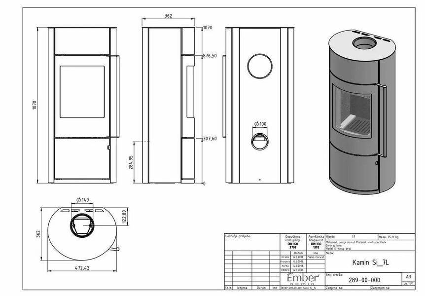 Конвекційна піч овальна Color Stove Si_7 L BLACK STEEL Color Stove Si_7 L фото