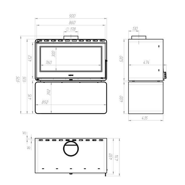 Печь стальная M-Fire  Rodos с дровницей (15kW) Rodos DR фото
