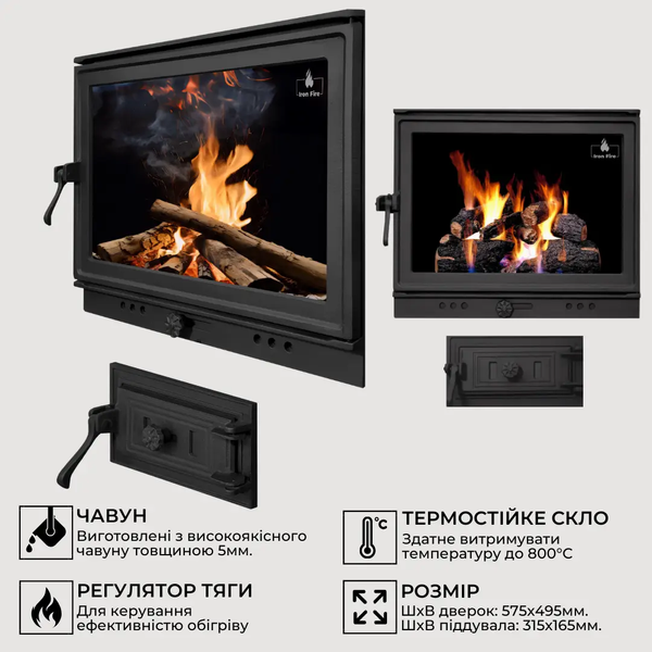Комплект чугунные дверцы Iron FireNeil 575х495 мм + поддувальные Style 50 315х165 мм IF NEIL P фото